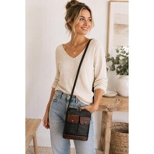 Brighton One World Black Leather Organizer Crossbody Bag | Vintage Leather North